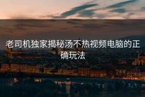 老司机独家揭秘汤不热视频电脑的正确玩法