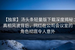 【独家】汤头条轻量版下载深度揭秘：真相风波背后，网红在公司会议室的角色彻底令人意外