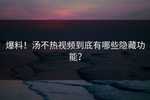 爆料！汤不热视频到底有哪些隐藏功能？
