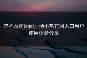 猝不及防瞬间：汤不热官网入口用户使用体验分享