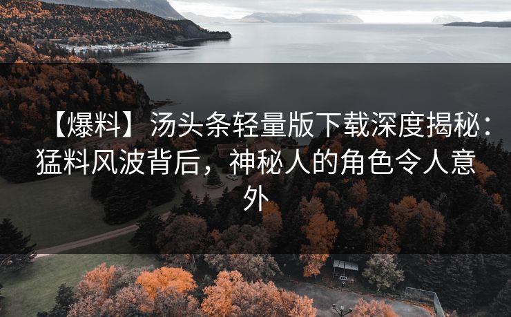 【爆料】汤头条轻量版下载深度揭秘：猛料风波背后，神秘人的角色令人意外