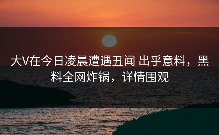 大V在今日凌晨遭遇丑闻 出乎意料，黑料全网炸锅，详情围观