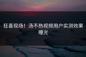狂喜现场！汤不热视频用户实测效果曝光