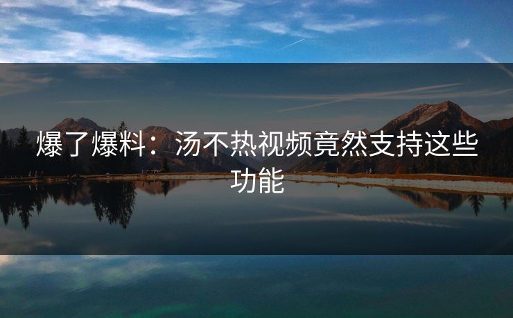 爆了爆料：汤不热视频竟然支持这些功能